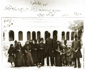 harem garden  north Tehran, Shahrestanak-  Haji Bilal first right-Maqrur Khan fourth right-Nasser al-Din ShahPhoto Archive, Golestan Palace Museum